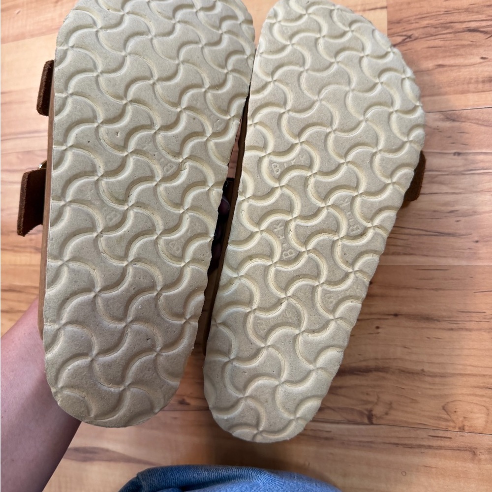 Birkenstock Arizona Big-Buckle Sandals in Brown with Gold Buckles - Picture 2 of 3